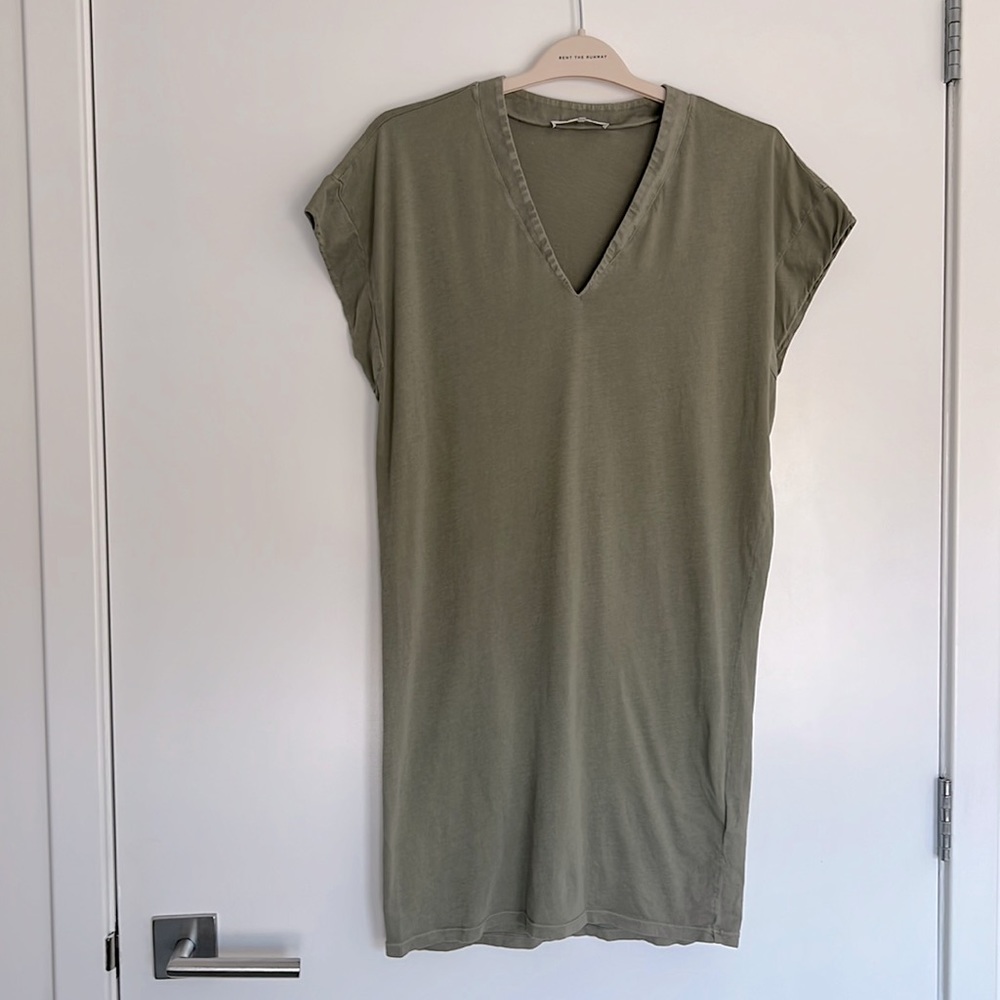 Frame Le V-Neck Pima Cotton Minidress Green Size M